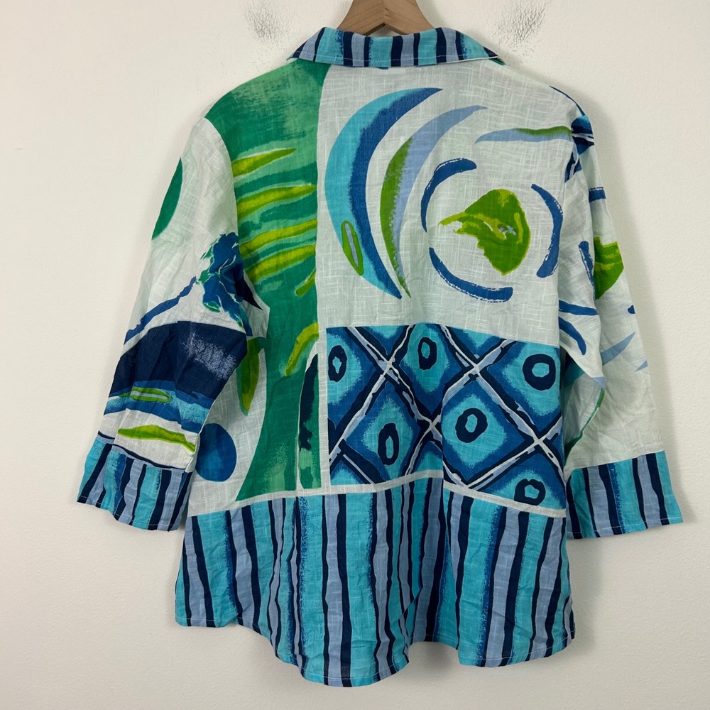 NWT Parsley & Sage Womens XL Shirt Blue Green Abstract Cotton Button Up - Picture 2 of 9
